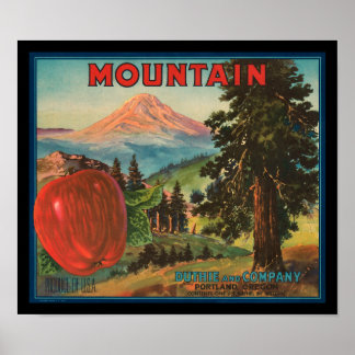 KRW Vintage Mountain Apples Fruit Crate Label Poster