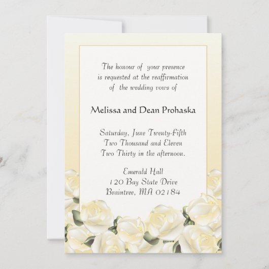 KRW White Rose Custom Vow Renewal Invitation Kaart (Voorkant)