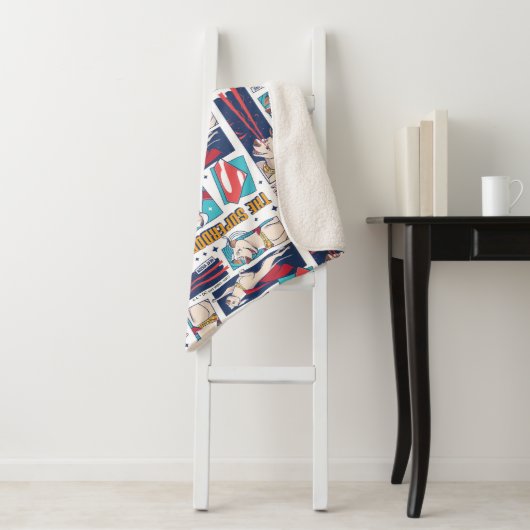 Krypto Comic Panel Pattern Sherpa Deken (In situ)