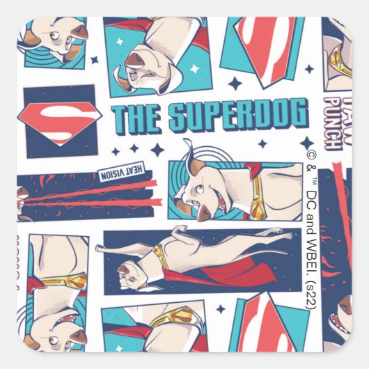 Krypto Comic Panel Pattern Vierkante Sticker (Voorkant)