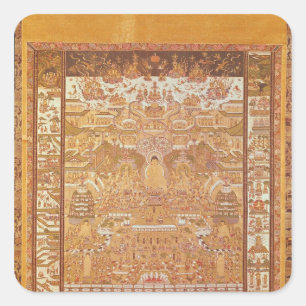 Kshitigarbha, rechter in de hel, uit Dunhuang Vierkante Sticker