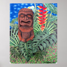 Ku Tiki Hawaiian God van Oorlog Oerwoud Poster