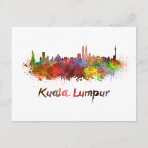 Kuala Lumpur skyline in waterverf splatters Briefkaart