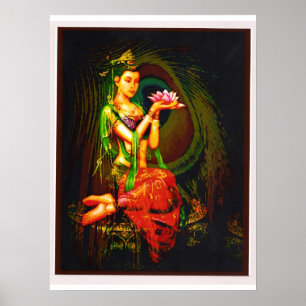 Kuan Yin en de Peacock Feather Poster