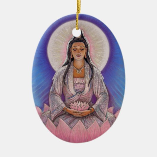 Kuan Yin Oval kerstversiering Keramisch Ornament (Voorkant)