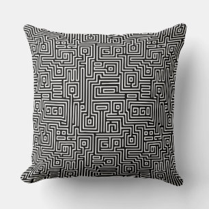 Kuba Maze Style 221019 - White on Black Kussen