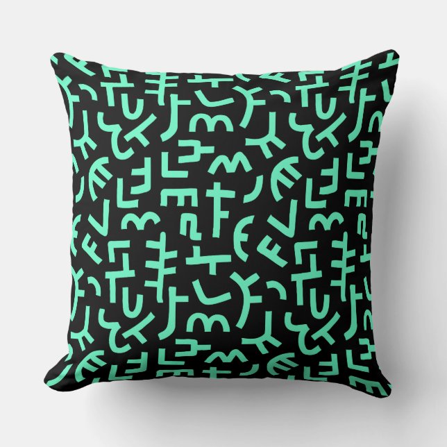 Kuba Style Pattern 121019 - Turquoise op Black Kussen (Voorkant)