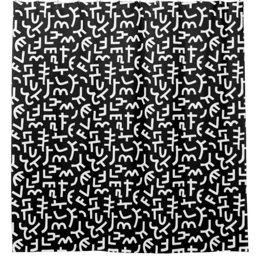 Kuba Style Pattern 121019 - White on Black Douchegordijn (Voorkant)