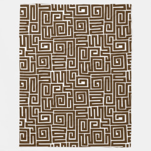 Kuba Style Pattern 280922 - Donkerbruin op wit Fleece Deken