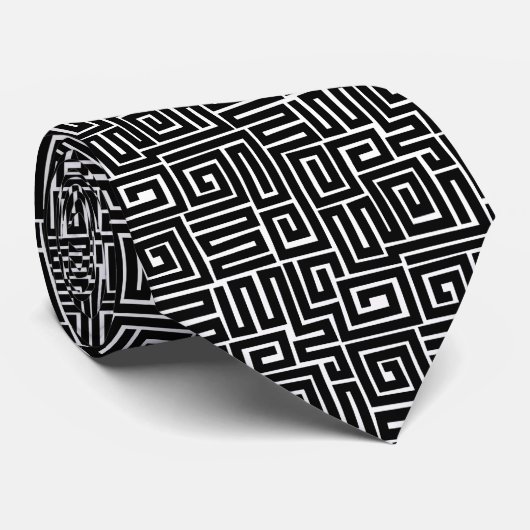 Kuba Style Pattern 280922 - zwart op wit Stropdas (Opgerold)