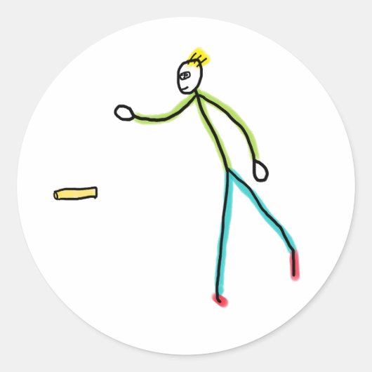 Kubb Playing Stickman Ronde Sticker (Voorkant)