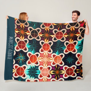 Kubieke bloemen rood bloemenretro patroon fleece deken