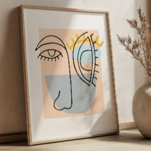 Kubieke Lijn Kunst Gezicht Illustratie Minimalisti Poster
