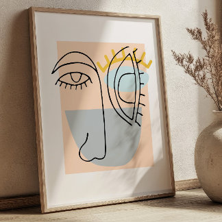 Kubieke Lijn Kunst Gezicht Illustratie Minimalisti Poster
