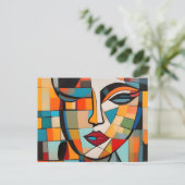 Kubisme Abstract Lady Face Briefkaart (Staand voorkant)