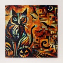 Kubisme Halloween Cat Jigsaw Puzzel