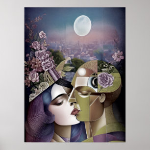 Kubisme ontmoet Cyberpunk Poster