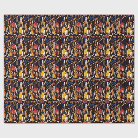 Kubisme Wijn Thema's: Flessen & Druiven Cadeaupapier (Vlak)