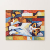 Kubist Calico Cat Art Legpuzzel (Horizontaal)