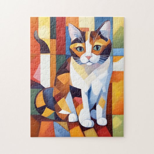 Kubist Calico Cat Art Legpuzzel (Verticaal)