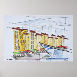 Kubistisch Abstract Saint-Tropez, Franse Riviera Poster