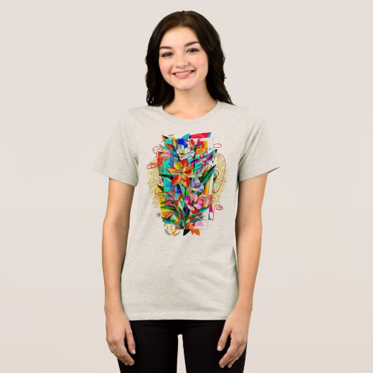 kubistische bloemen Tri-Blend shirt (Voorkant volledig)