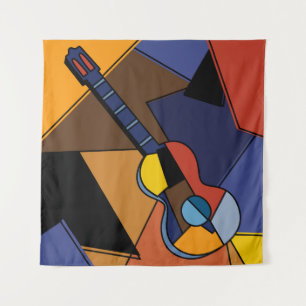 Kubistische gitaar Surrealisme Schilderen. Wandkleed