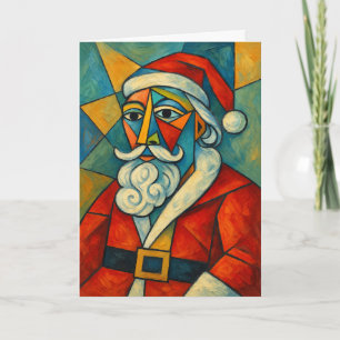 Kubistische Kerstman Kleurrijke Kunst Kerstkaart Feestdagen Kaart