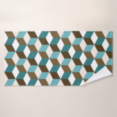 Kubus Patroon Teals Bruine Crème & Wit Badhanddoek (Badhanddoek)