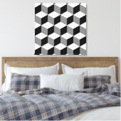 Kubuspatroonzwart wit en grijs canvas afdruk (Insitu (Slaapkamer))
