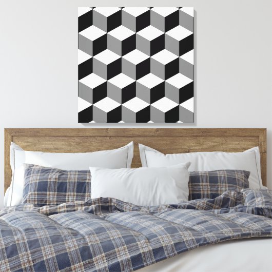 Kubuspatroonzwart wit en grijs canvas afdruk (Insitu (Slaapkamer))