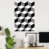 Kubuspatroonzwart wit en grijs poster (Thuiskantoor)