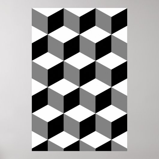 Kubuspatroonzwart wit en grijs poster (Voorkant)