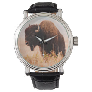 Kudde Amerikaanse Bizons (Bison Bison) In Teton 2 Horloge
