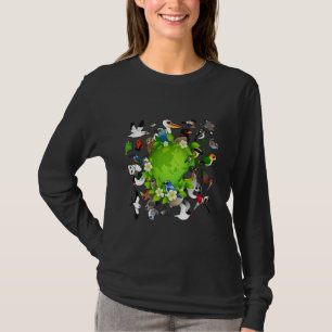 Kudde Cartoon Vogels Rond de Wereld Aardedag T-shirt