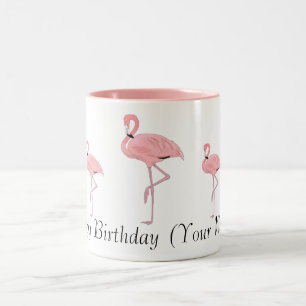 Kudde Roze Flamingo's Gelukkige Verjaardag Aangepa Tweekleurige Koffiemok
