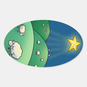 Kudde schapen onder Christmas Star Ovale Sticker