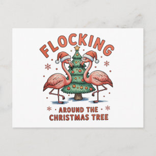 Kudden Rond de Kerstboom Roze Flamingo Feestdagenkaart