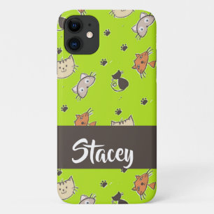 Kuffelkatten op groen iPhone 11 hoesje