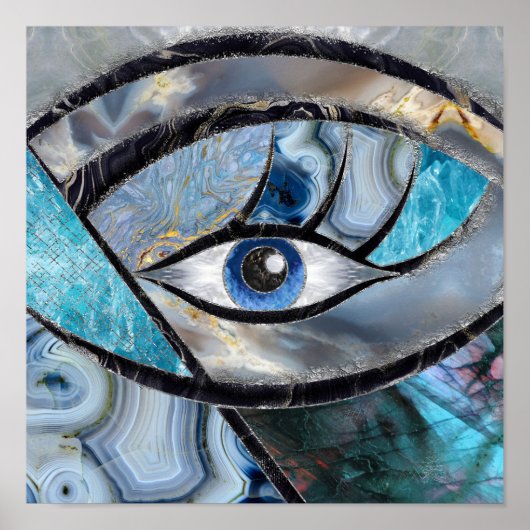 Kuifje Evil Eye Amulet Mineral Textures Collage Poster (Voorkant)