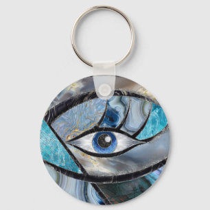 Kuifje Evil Eye Amulet Mineral Textures Collage Sleutelhanger