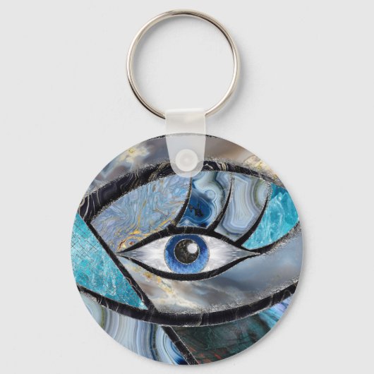 Kuifje Evil Eye Amulet Mineral Textures Collage Sleutelhanger (Voorkant)
