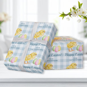 Kuiken en pastelkleurige eieren Gelukkig Pasen Bla Cadeaupapier