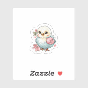 Kuiken met bloemen sticker