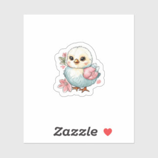 Kuiken met bloemen sticker