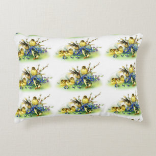Kuikens en konijn in vintage stijl voor lente en P Accent Kussen