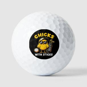 Kuikens met stokken Golfer Meisje Vrouw Golf Club Golfballen