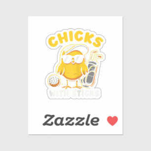 Kuikens met stokken Golfer Meisje Vrouw Golf Club Sticker