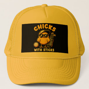 Kuikens met stokken Golfer Meisje Vrouw Golf Club Trucker Pet