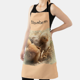 kuikens met veren werpkuilen schort